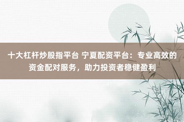 十大杠杆炒股指平台 宁夏配资平台：专业高效的资金配对服务，助力投资者稳健盈利