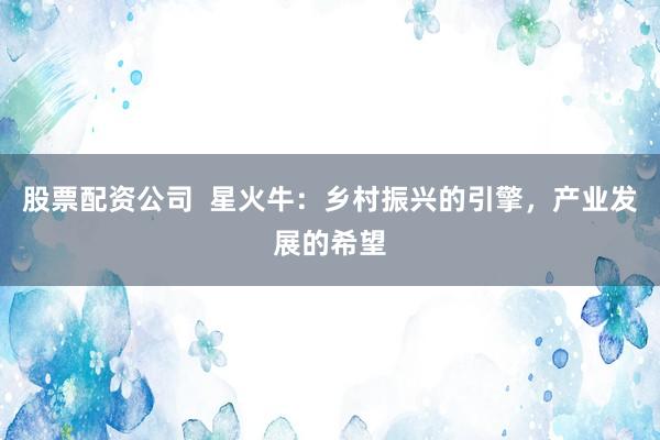 股票配资公司  星火牛：乡村振兴的引擎，产业发展的希望