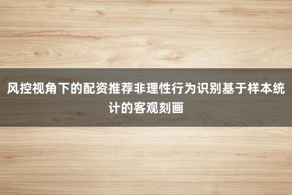 风控视角下的配资推荐非理性行为识别基于样本统计的客观刻画